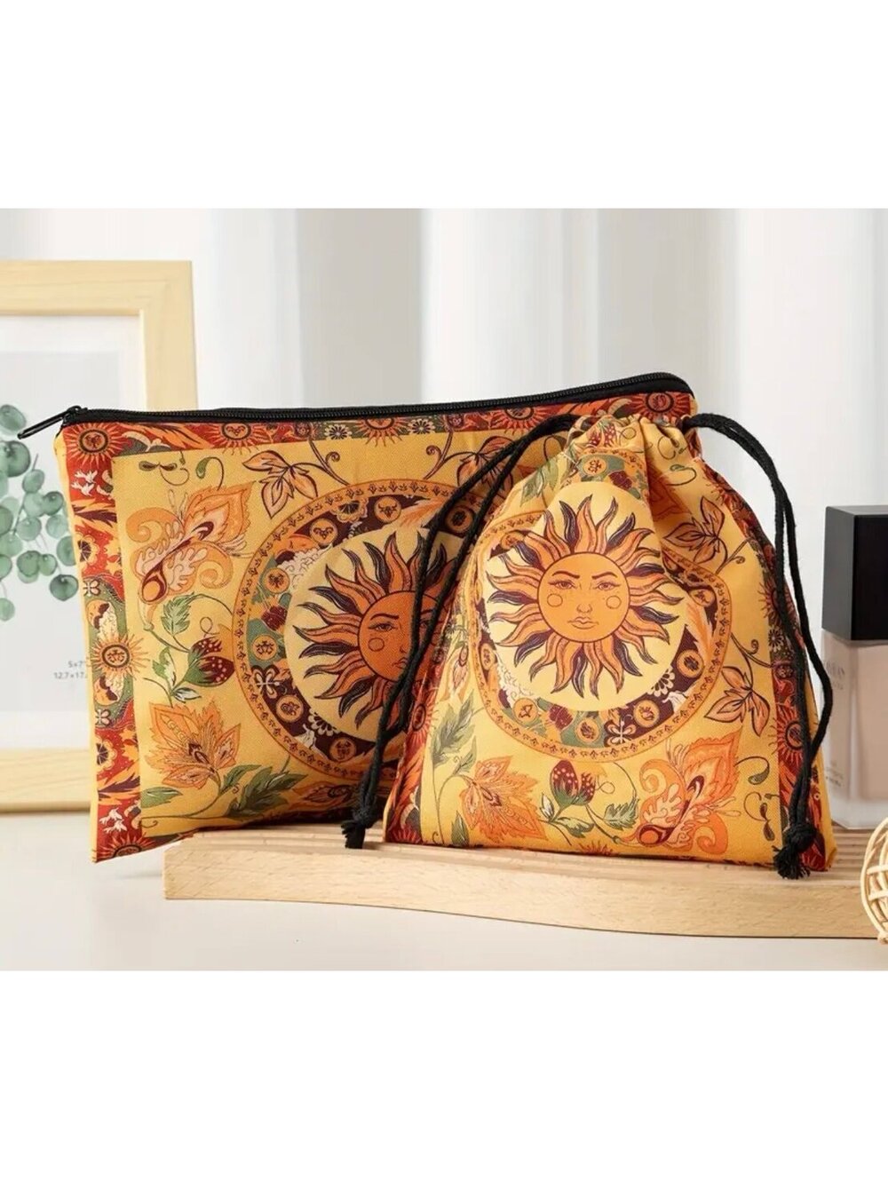 New - Exquisite - Sun Pattern Design Makeup Bag Set - 2Pc Set